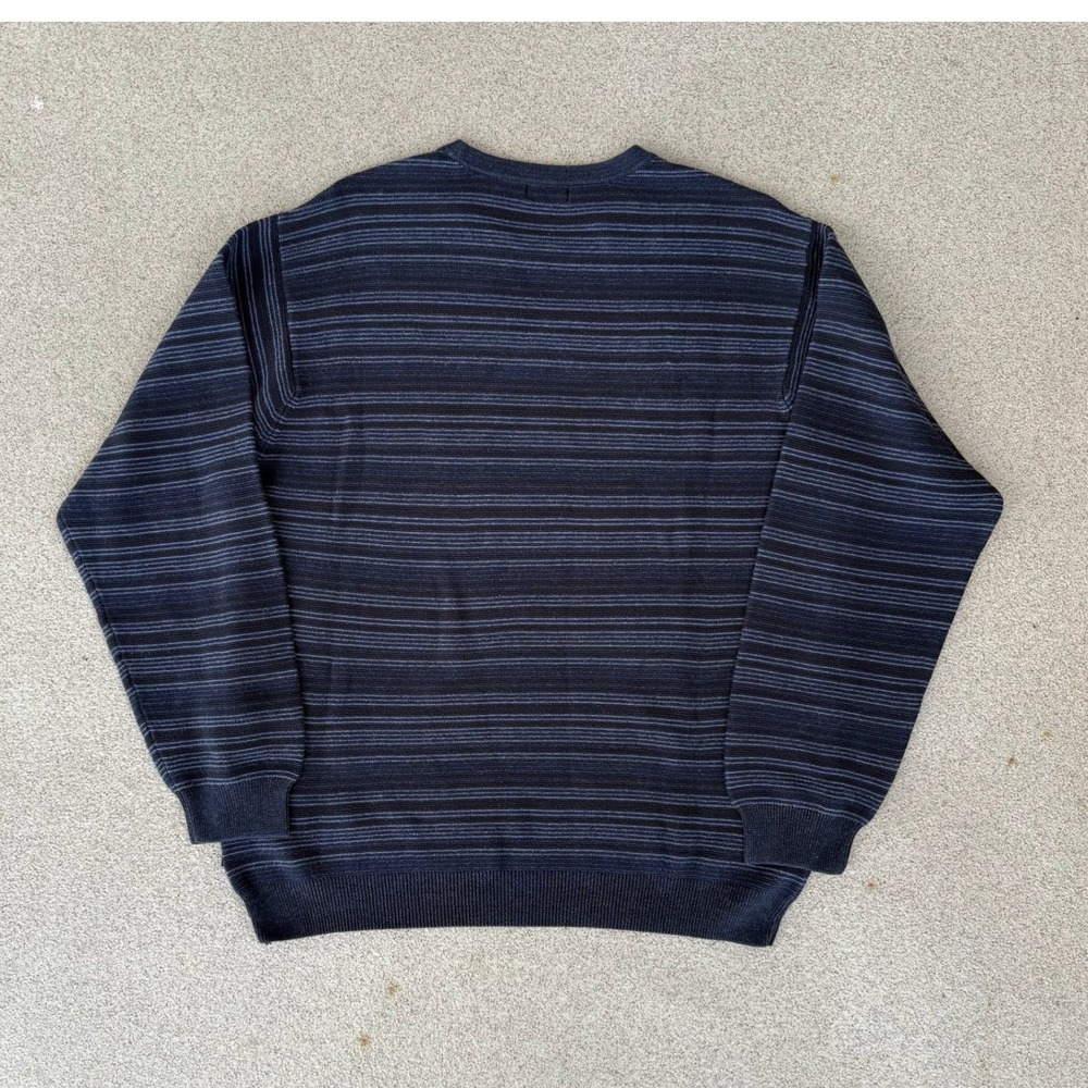 IZOD Striped Mens Large Sweater - Navy Blue and Grey Cotton Crewneck